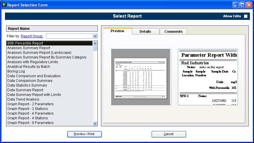 screenshot of Enviro Data